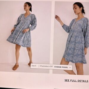 Madewell Bubble-Sleeve Button Front Mini Dress in Indigo Pasley